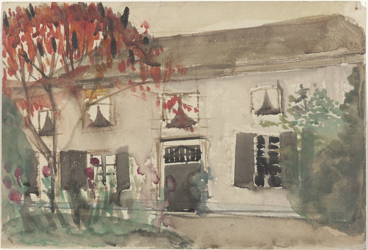 Ön bahçesinde ve kırmızı ağaçlı ev by Carel Adolph Lion Cachet