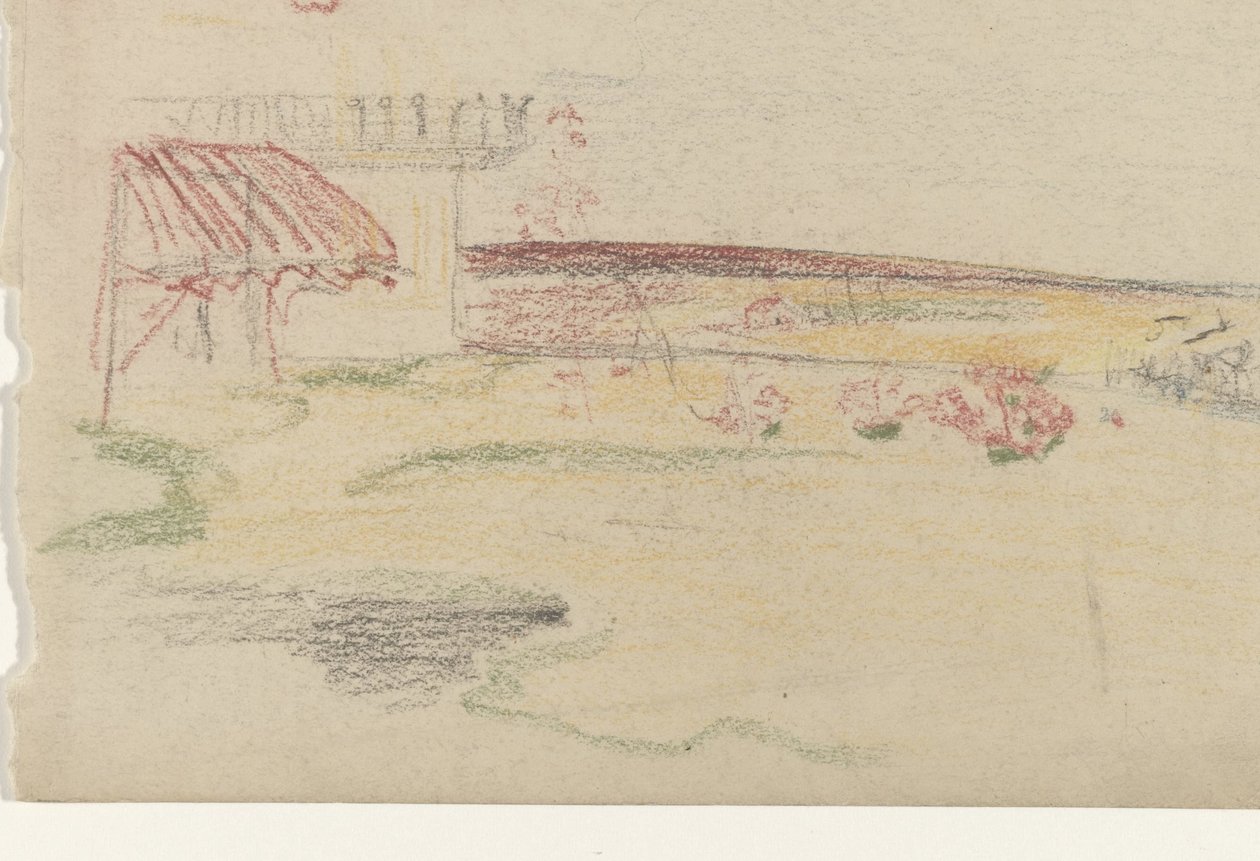 Tenteli bir evin arkasındaki bahçe by Carel Adolph Lion Cachet