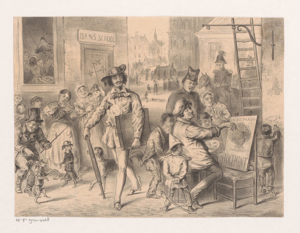 Sanatçı sokaklarda yürüyor Sanatta Aristokrasi ve Demokrasi (nesne üzerindeki başlık) Tydspiegel-phantasien No. 2 (dizi başlığı) by Carel Christiaan Antony Last (attributed to)