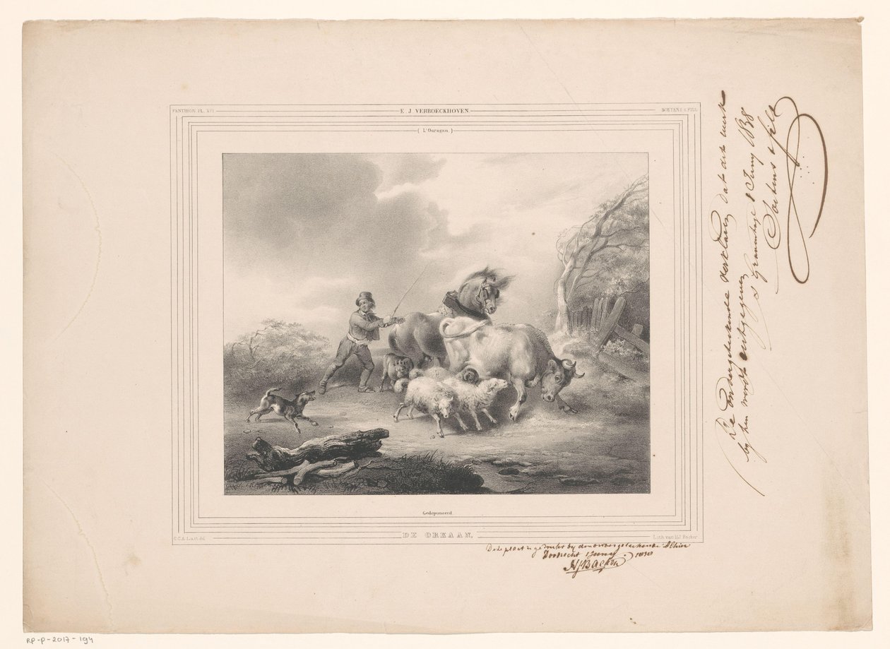 Bir kasırgadan kaçan hayvanlarıyla çiftçi Kasırga (nesnedeki başlık) by Carel Christiaan Antony Last