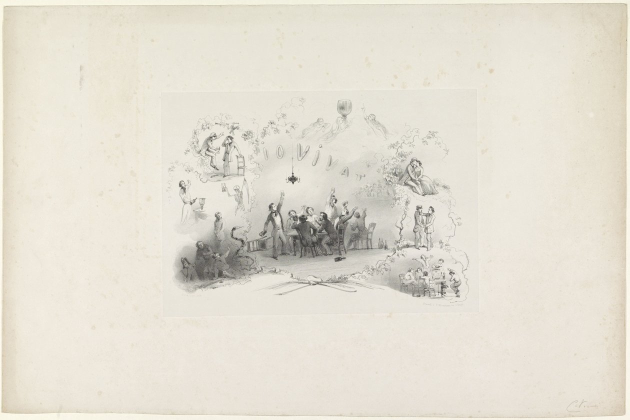 Leiden öğrenci almanağından karikatür, 1849 Io Vivat (nesne üzerindeki başlık) by Carel Christiaan Antony Last