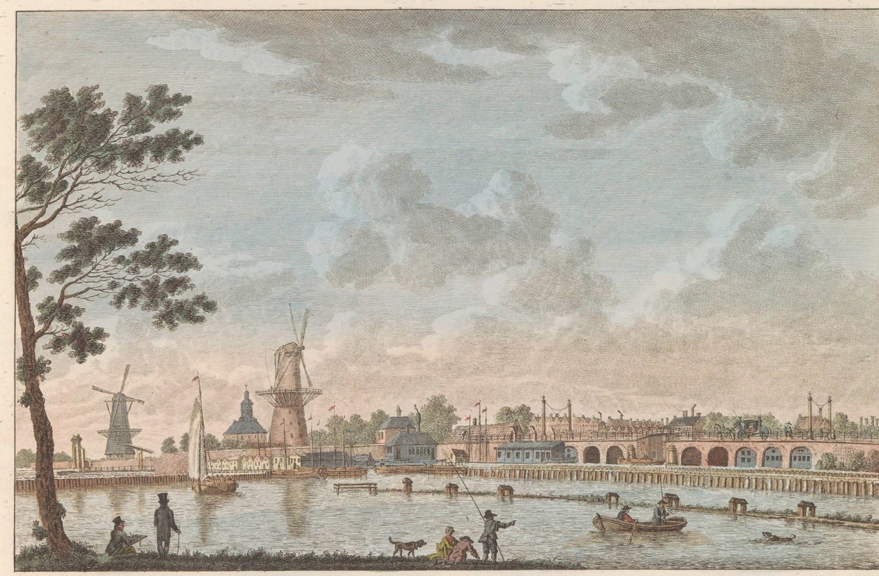 Gezicht op de Hogesluis, yak. 1790 Hooge Amstel Sluis te Amsterdam / Hoog sluis olarak adlandırılan yüksek köprü - eskiden Aşıklar Köprüsü olarak adlandırılır, daha sonra Amsterdam