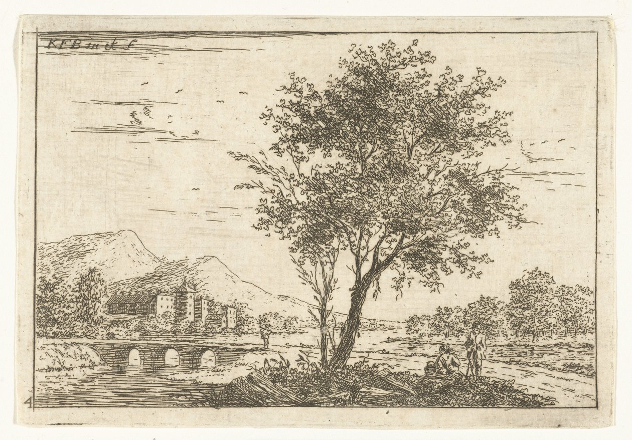 Nehir üzerinde bir kale ile tepelik manzara Manzaralar (dizi başlığı) by Carel Frederik Bendorp (I)