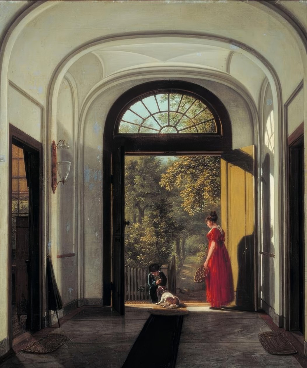 Sanatçının eşi ve oğlu evlerinin girişinde by Carel Lodewijk Hansen