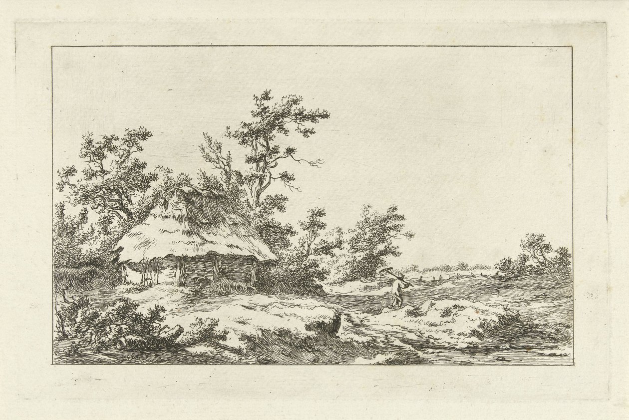 Bir ahırda tırmığı olan adam Manzaralar (A-F) (dizi başlığı) by Carel Lodewijk Hansen