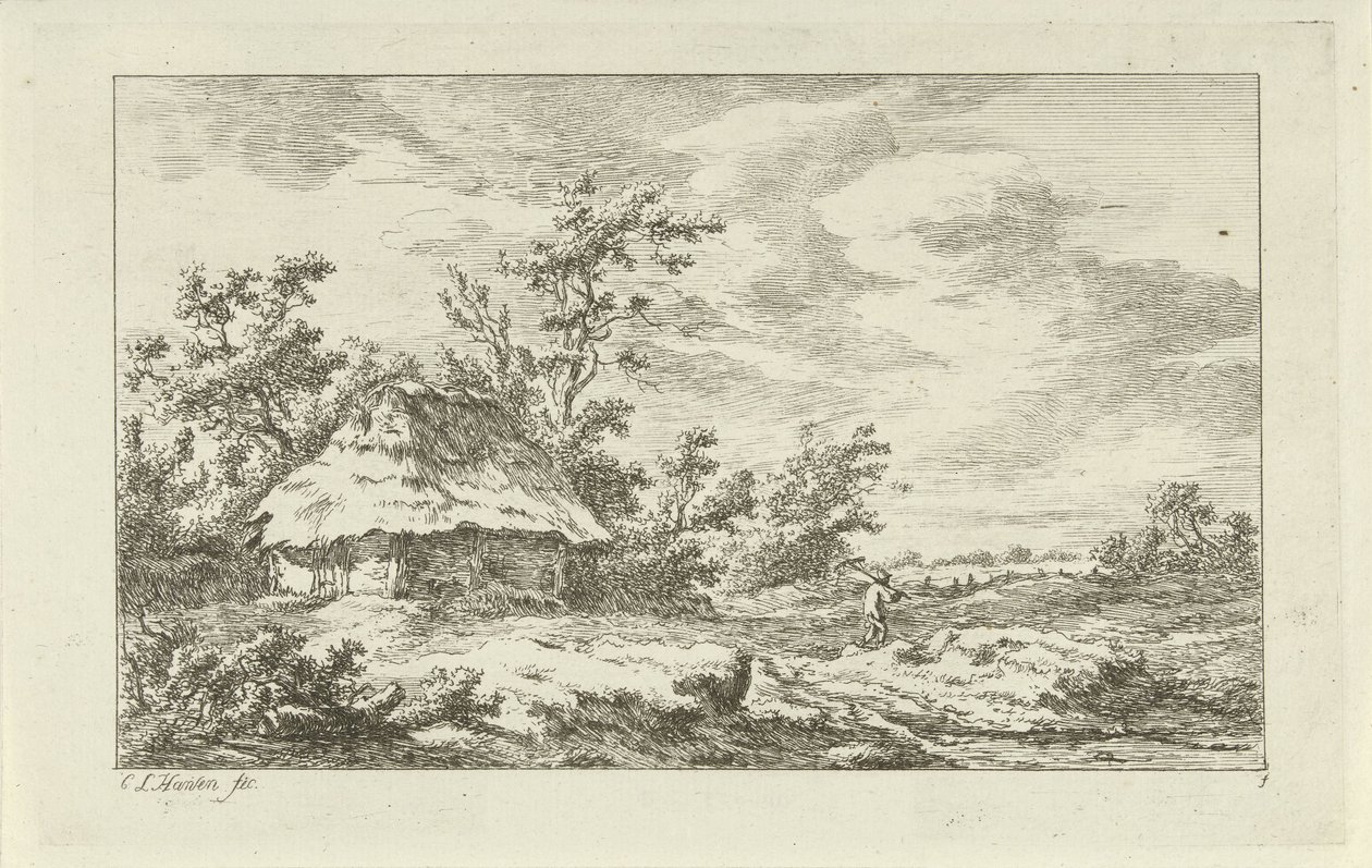Bir ahırda tırmığı olan adam Manzaralar (A-F) (dizi başlığı) by Carel Lodewijk Hansen