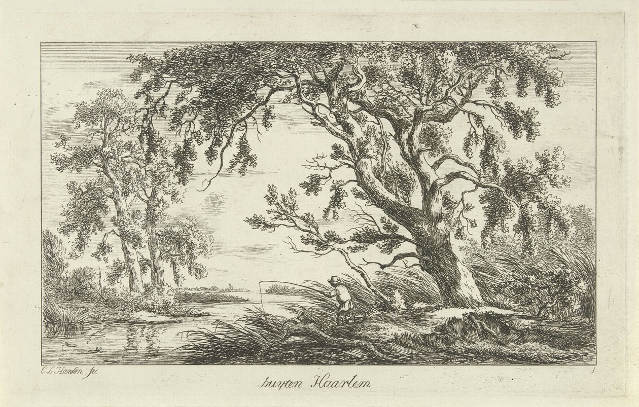 Bir nehir manzarasında balıkçı Buyten Haarlem (nesne üzerindeki başlık) Manzaralar (a-f) (dizi başlığı) by Carel Lodewijk Hansen