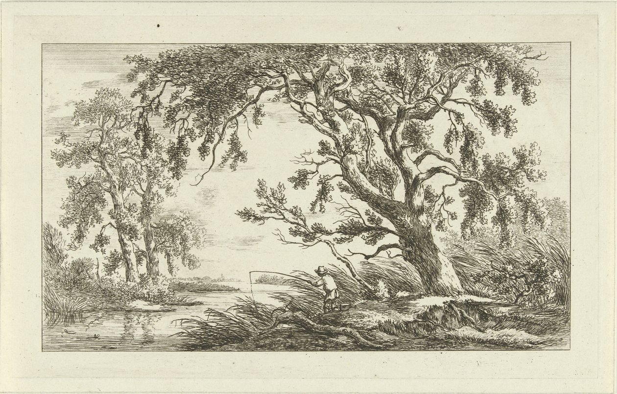 Bir nehir manzarasında balıkçı Manzaralar (a-f) (dizi başlığı) by Carel Lodewijk Hansen