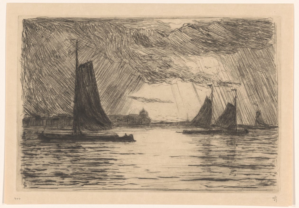 Geceleri Dordrecht yakınlarındaki Maas manzarası by Carel Nicolaas Storm van 