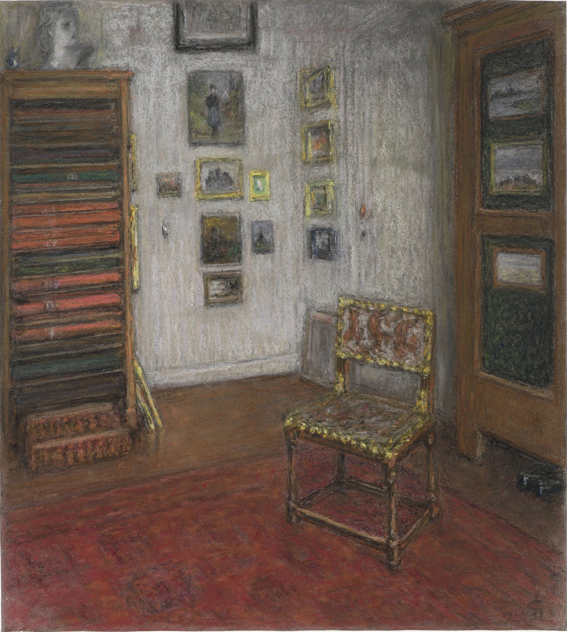 Sandalye ve sanat dolabı ile stüdyo köşesi, Lahey'de, Nieuwe Schoolstraat 28 by Carel Nicolaas Storm van 