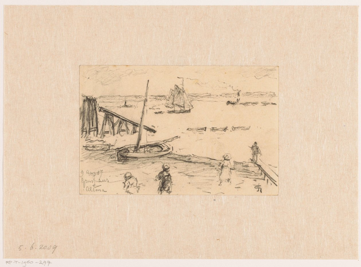 Balıkçı tekneleri ve yüzücüler ile Altona yakınlarındaki Elbe manzarası by Carel Nicolaas Storm van 