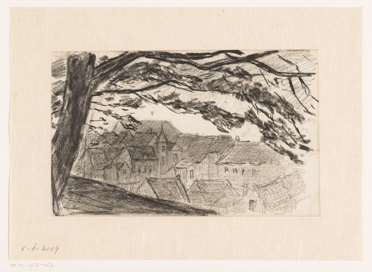 Ön planda ağaç ile Kleve şehir manzarası by Carel Nicolaas Storm van 