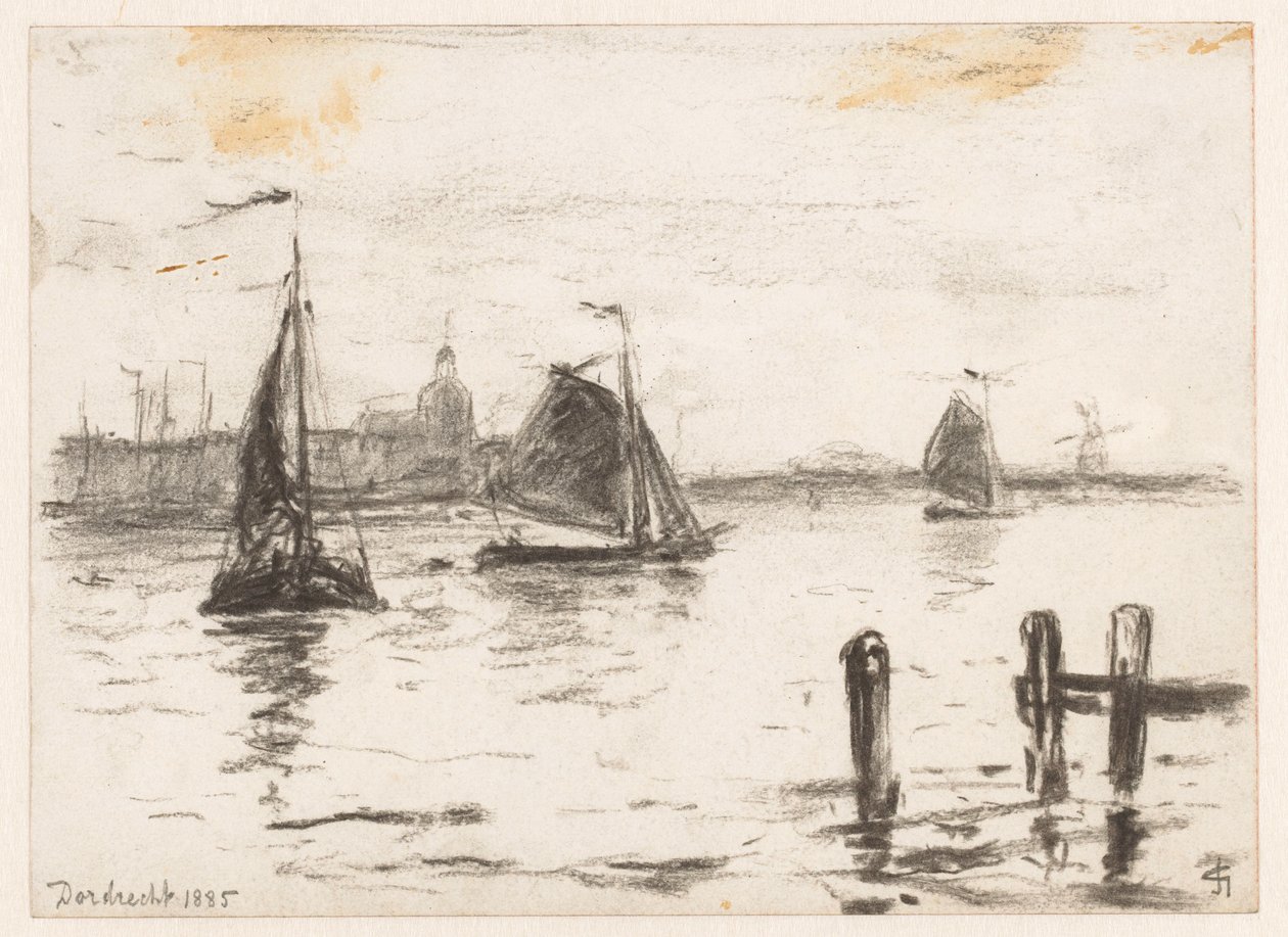 Dordrecht kapalı Meuse'de balıkçı gemileri by Carel Nicolaas Storm van 