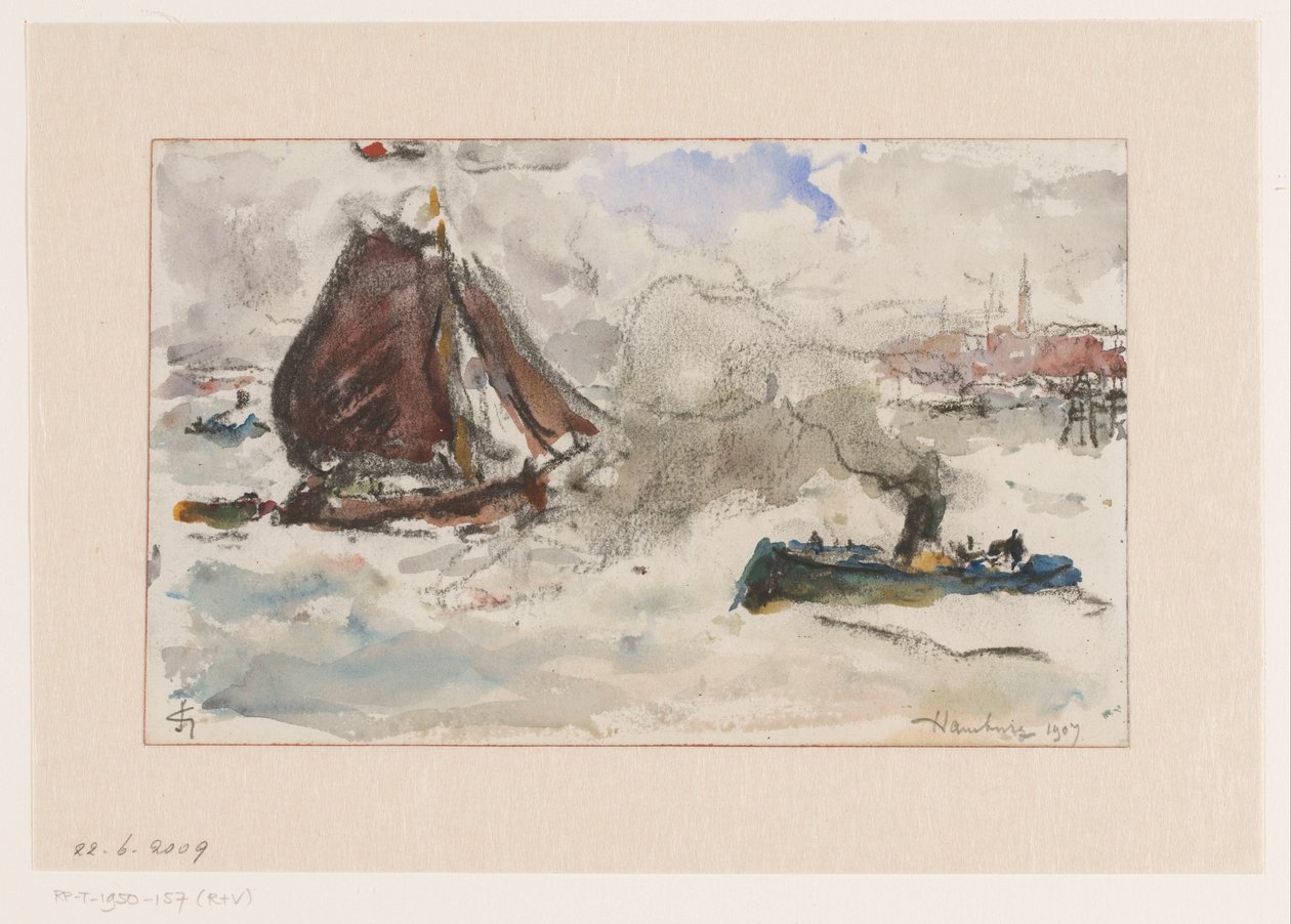 Hamburg limanı açıklarında çalkantılı sular by Carel Nicolaas Storm van 