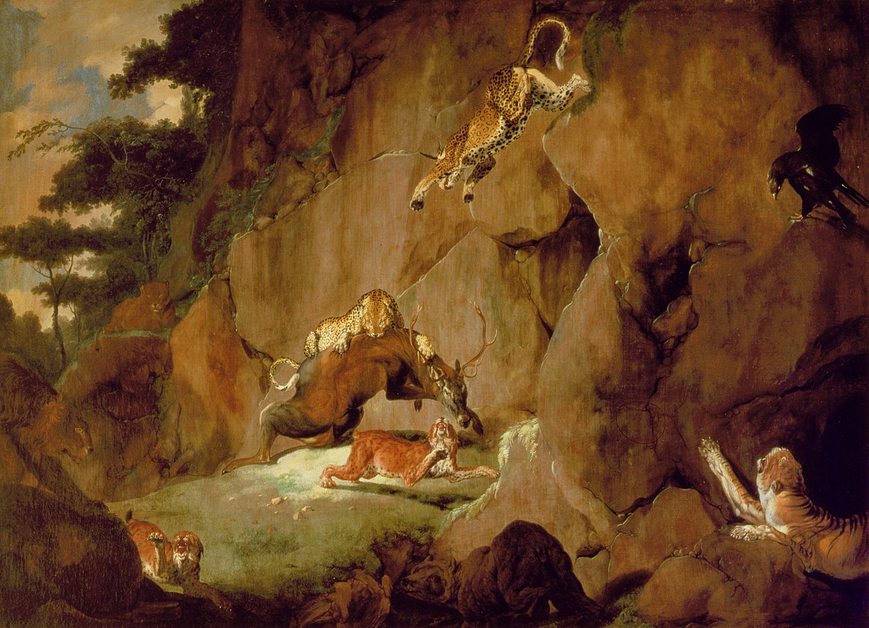 Bir Antilopa Saldıran Bir sürü Vahşi Hayvan by Carl Borromaus Andreas Ruthart