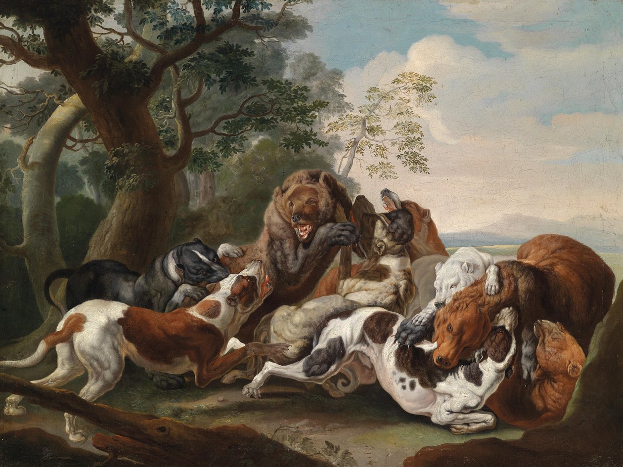 Ayı avı, tuval üzerine yağlıboya, 69 x 92 cm by Carl Borromaus Andreas Ruthart