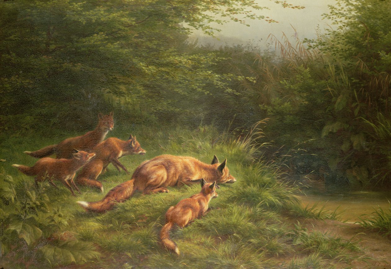 Avını bekleyen tilkiler by Carl Friedrich Deiker