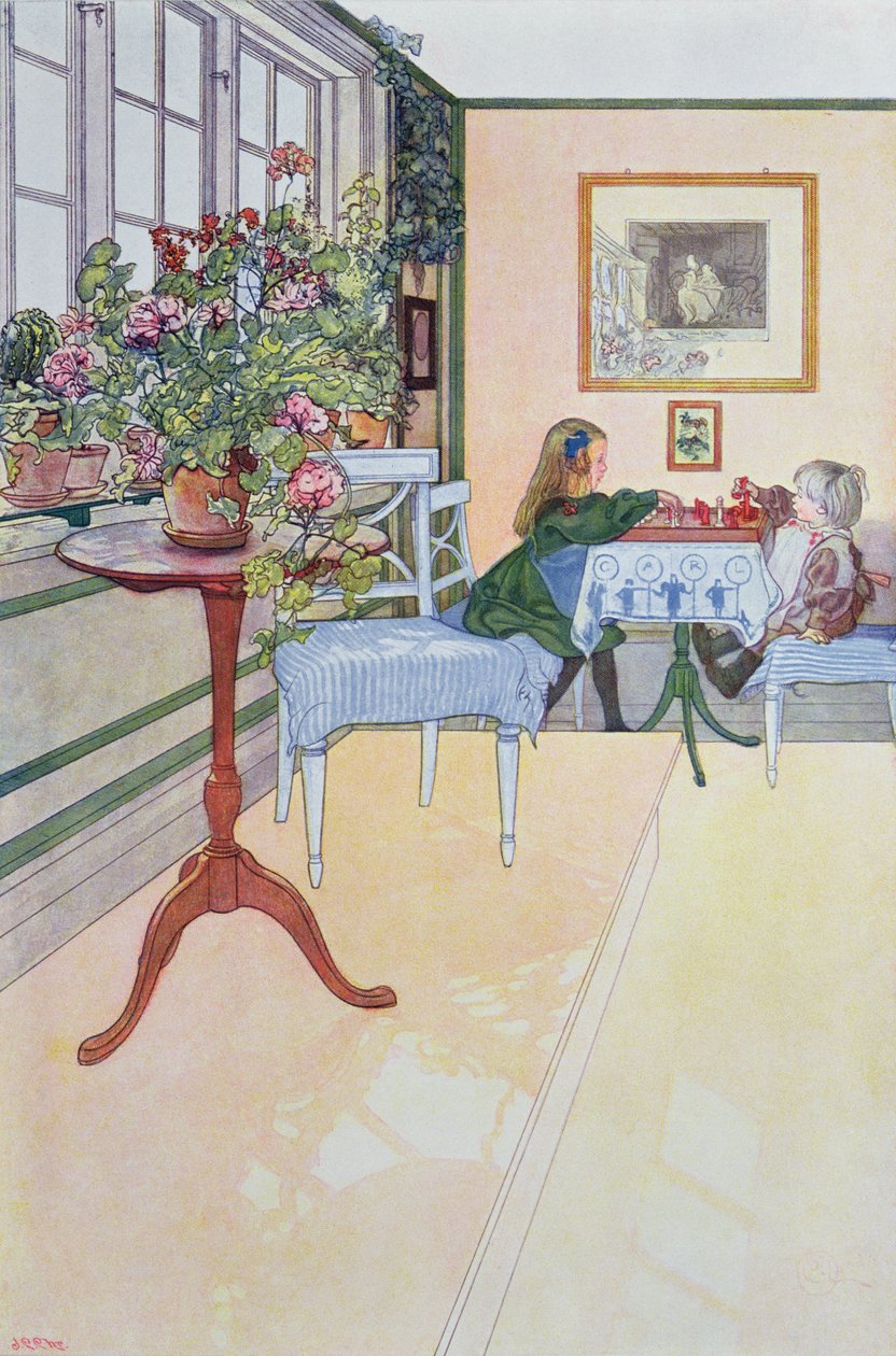 Bir Satranç Oyunu, yirminci yüzyılın başlarında by Carl Larsson
