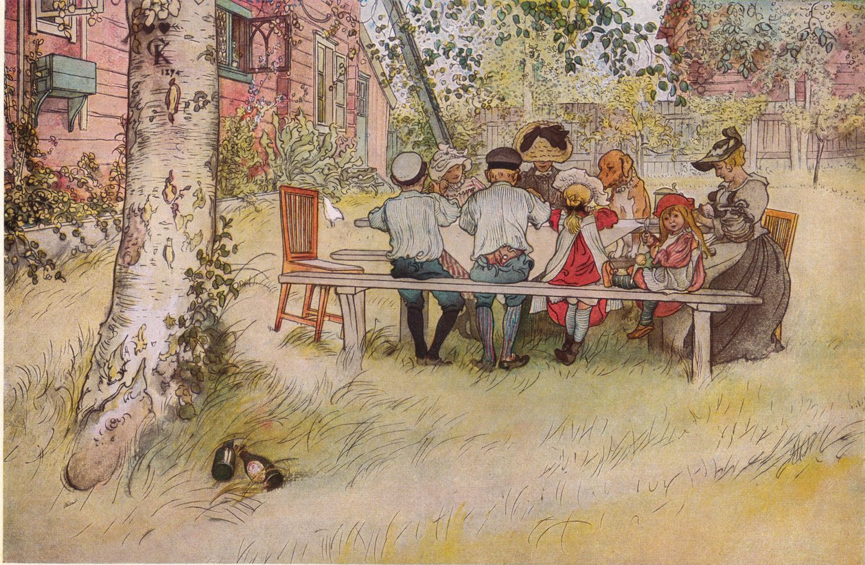 Büyük huş ağacının altında kahvaltı by Carl Larsson