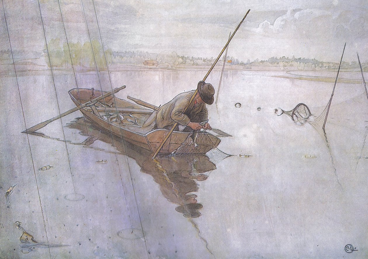 Johan güzel bir turna yakalıyor by Carl Larsson
