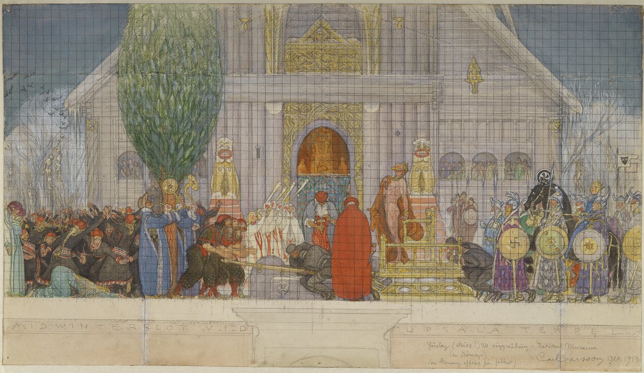 Kış Ortası Kurbanına Hazırlık Çizimi by Carl Larsson