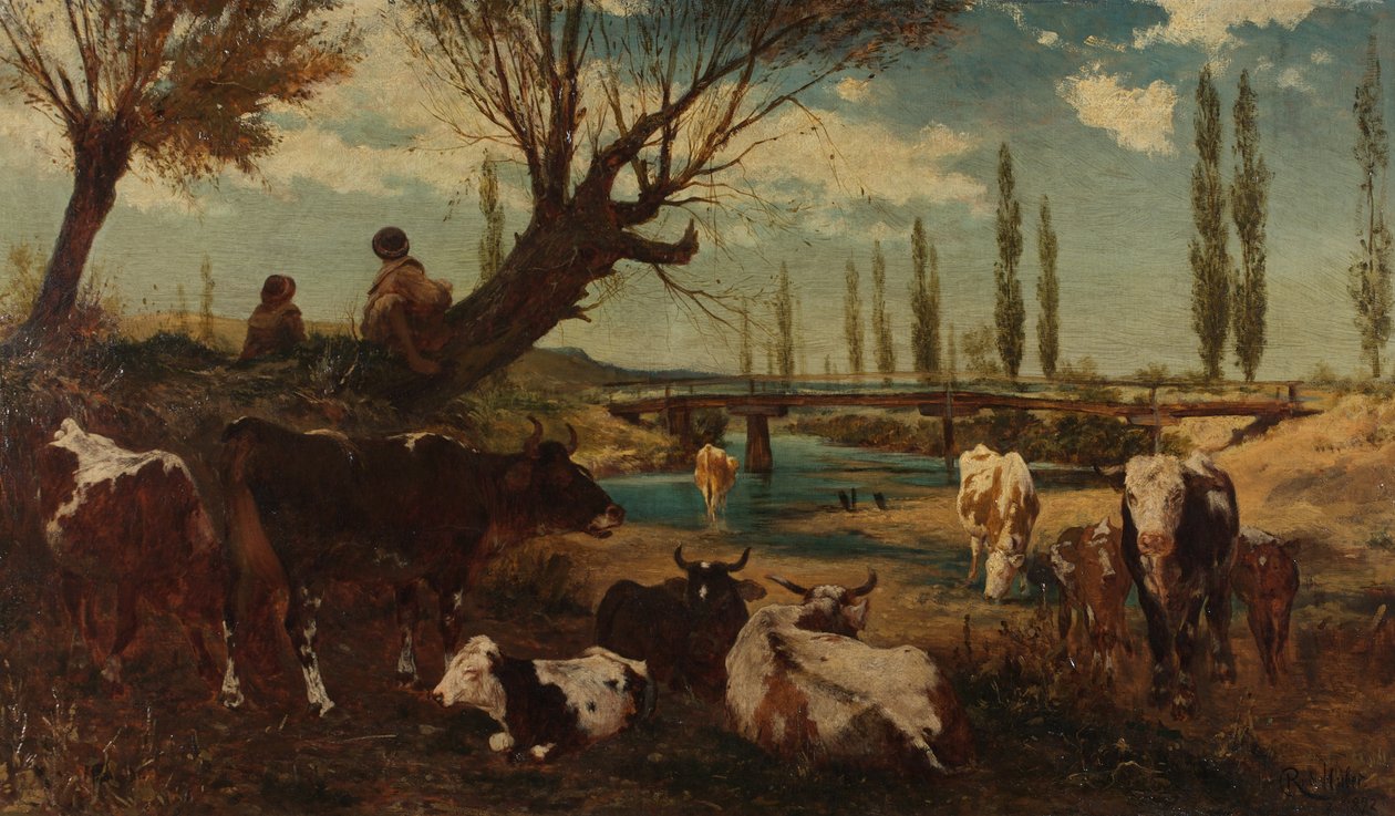 Suyun kenarında inek sürüsü by Carl Rudolf Huber