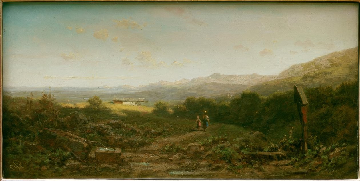 Alp mera üzerinde çocuklu süt kızı by Carl Spitzweg