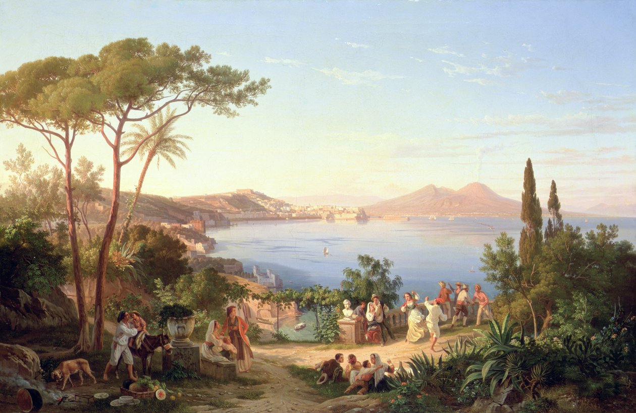 Dans Eden İtalyanlarla Napoli Körfezi, 1850 dolayları by Carl Wilhelm Goetzloff
