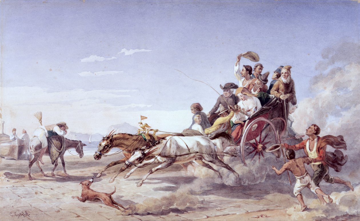Çılgın Napoliten Barouche, 1828 (parşömen üzerine kalem üzerinde wc) by Carl Wilhelm Goetzloff
