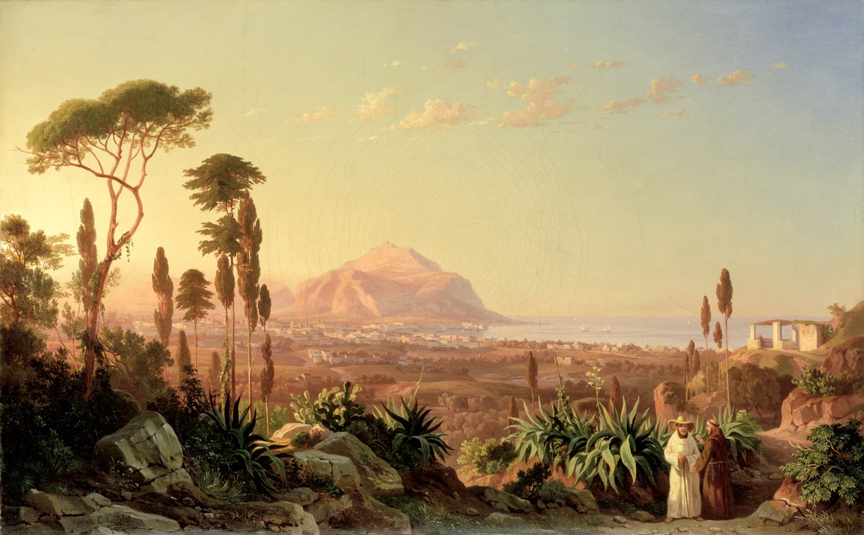 Pellegrino Dağı ile Palermo, 1850 dolayları by Carl Wilhelm Goetzloff