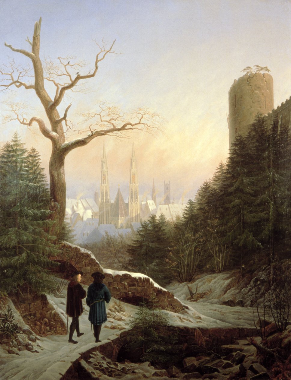 Gotik Kilise ile Kış Manzarası, 1821 by Carl Wilhelm Goetzloff