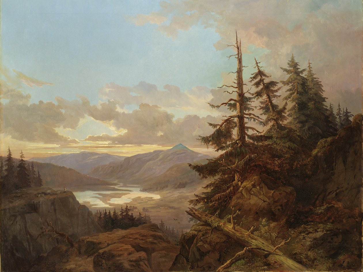 Sabahın Işığında Norveç Manzarası, 1863 by Carl XV or Karl Ludvig Eugene