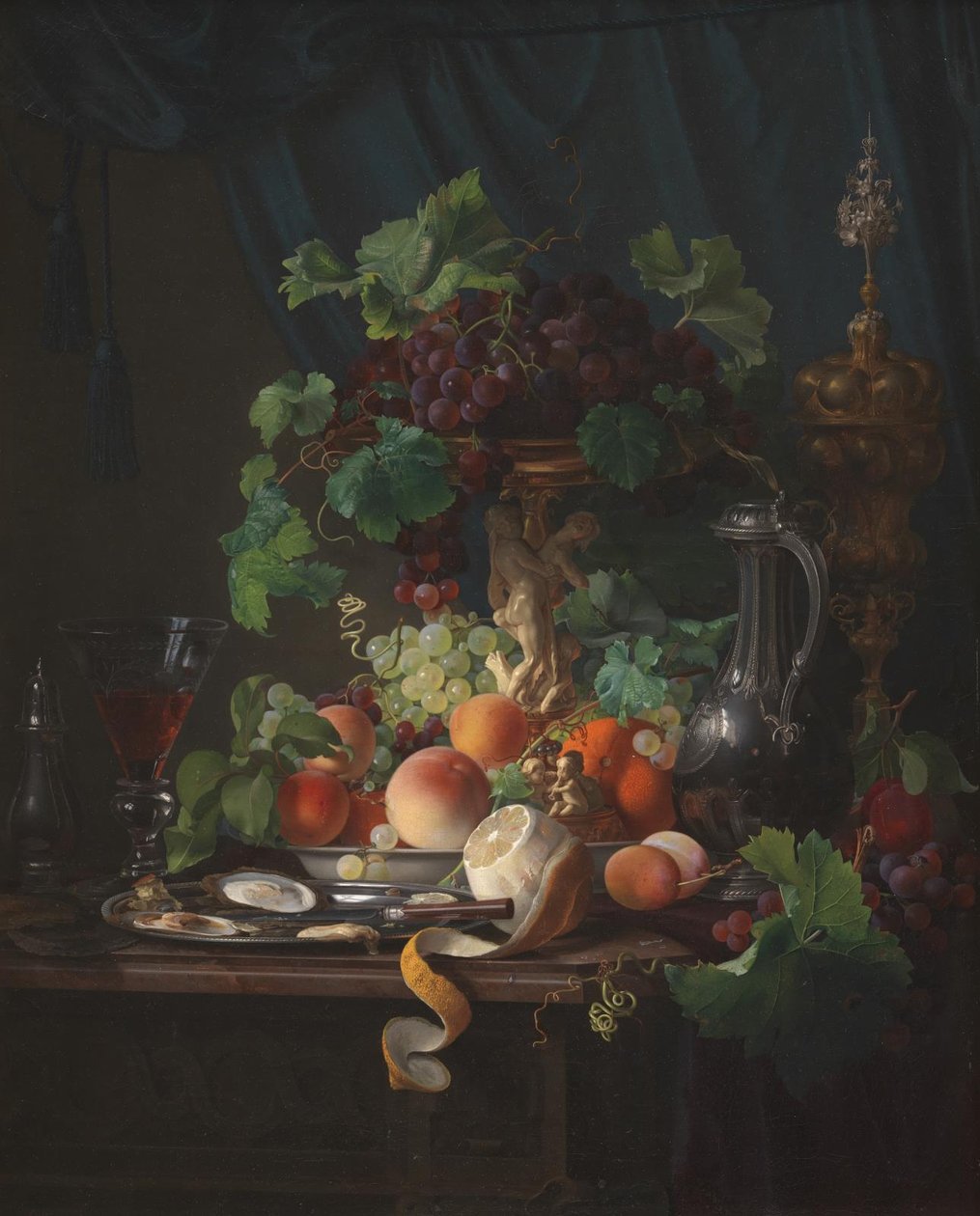 Şarap kadehleri, istiridye, limon ve diğer meyvelerle aranjman by Carl Balsgaard