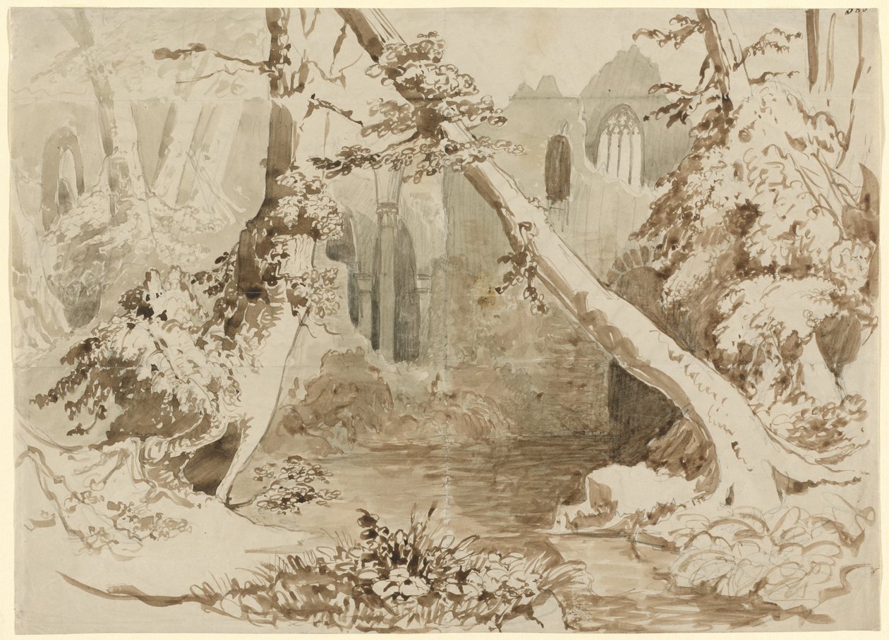 Ormanda Harap Bir Kilise by Carl Blechen