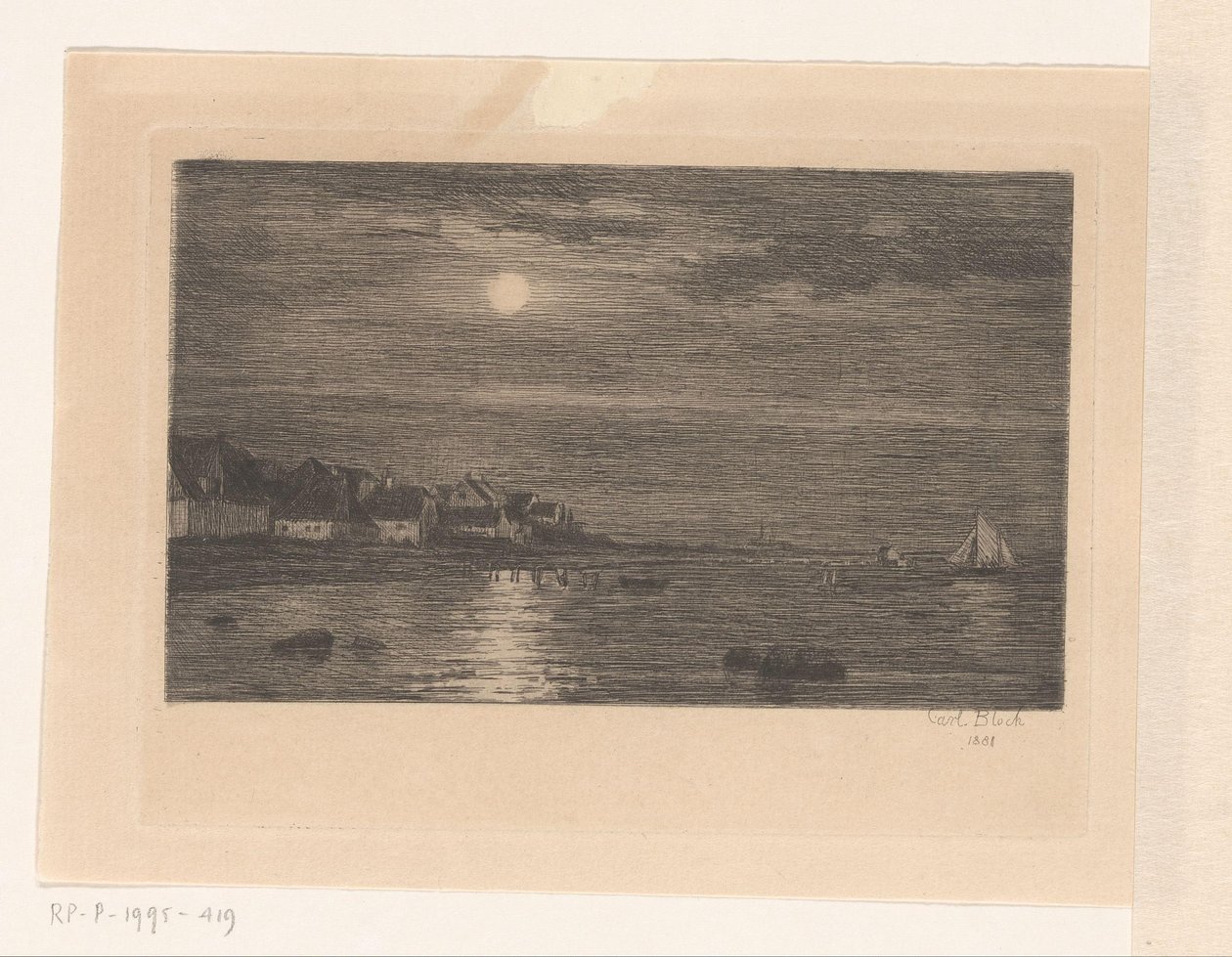 Su üzerinde köy, ay ışığında by Carl Bloch
