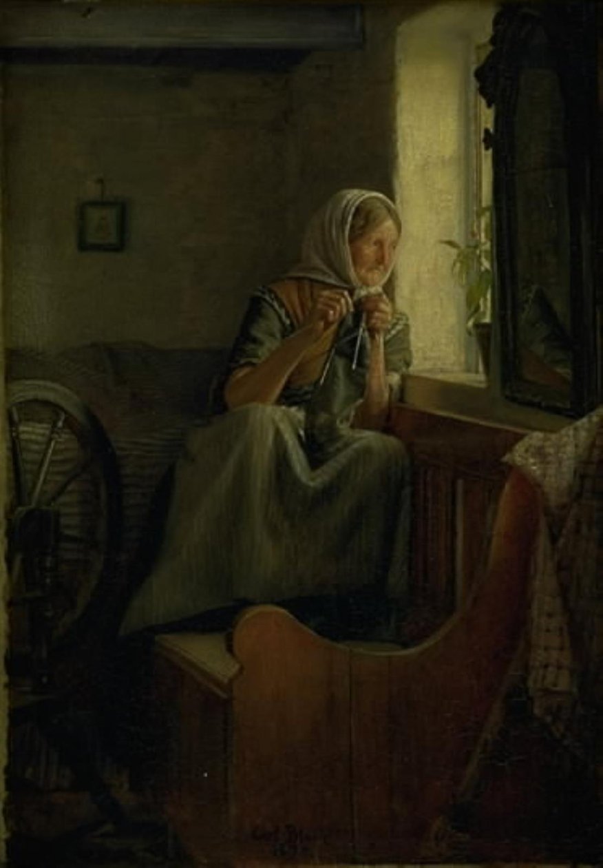 Pencereden dışarı bakan yaşlı bir köylü kadın by Carl Bloch