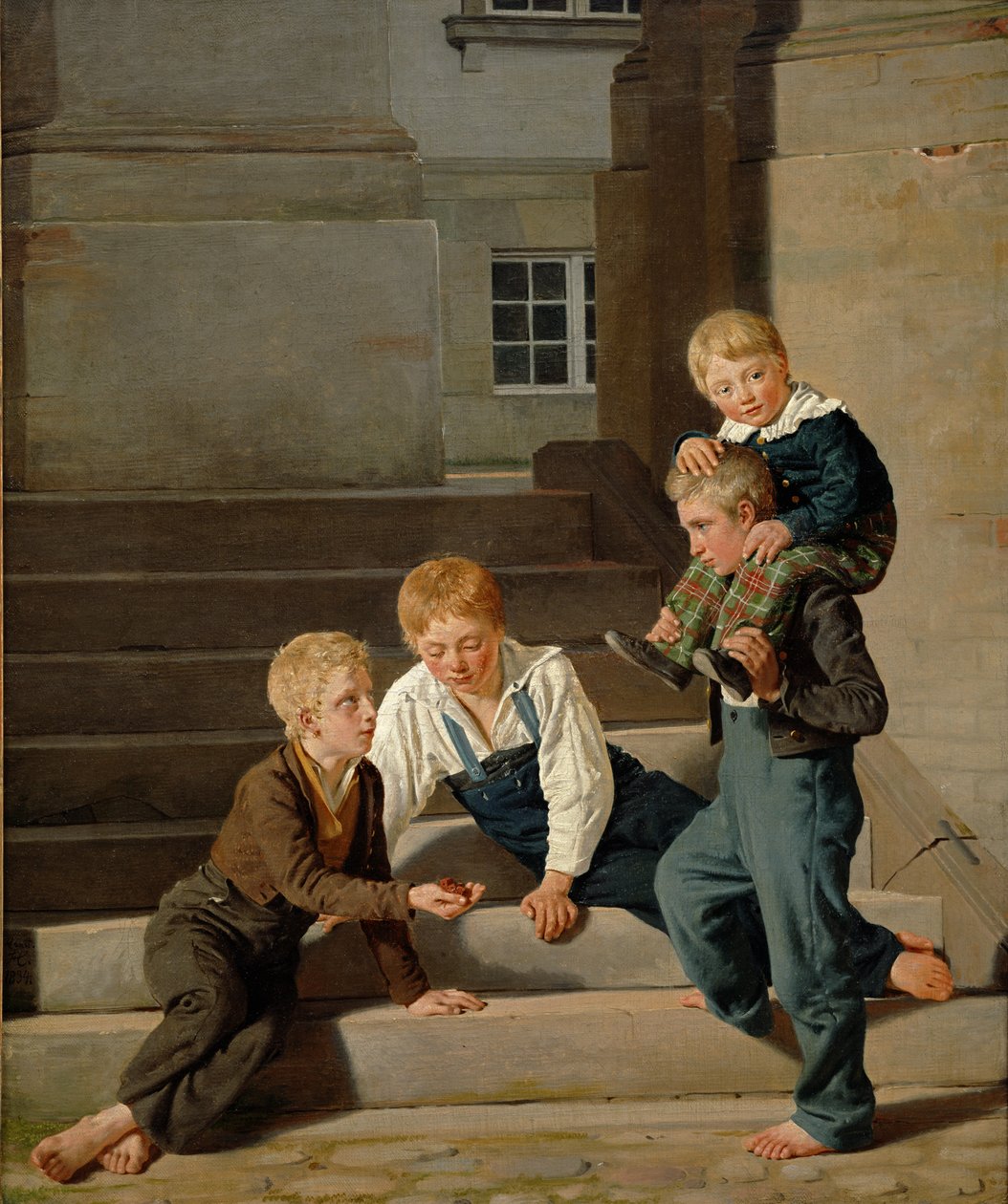 Christiansborg Kalesi Önünde Zar Oynayan Genç Çocuklar, Kopenhag, 1834 by Carl Christian Constantin Hansen