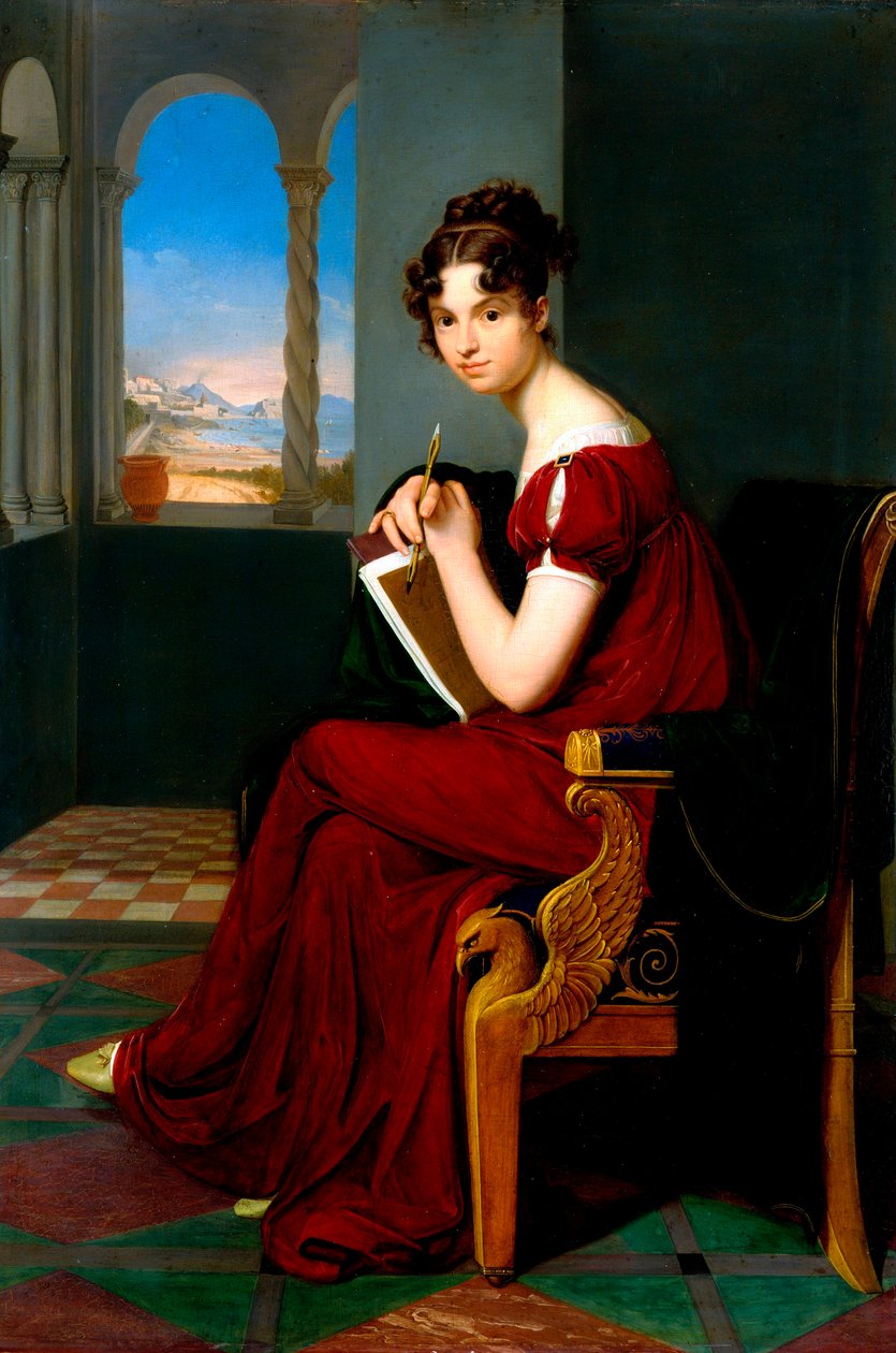 ""Çizim aletleri tutan genç bir kadının portresi"" (Çizim Gereçleri ile Genç Bayan) Tablo Carl Christian Vogel von Vogelstein (1788-1868) 1816 Tuval üzerine yağlıboya Dim 70x48,5 cm Devlet Sanat Galerisi, Dresden by Carl Christian Vogel von Vogelstein