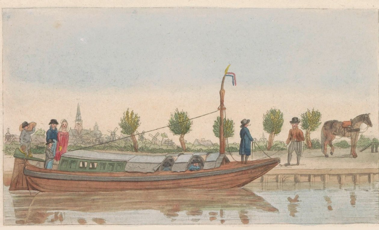 Çekme mavnası, 1824 Een hollandsche trek veya Jaagschuit / Une barque de tracte, hollande hizmetinde au transport de voyageurs et Marchandises en hollande (nesne üzerindeki başlık) by Carl Cristiaan Fuchs