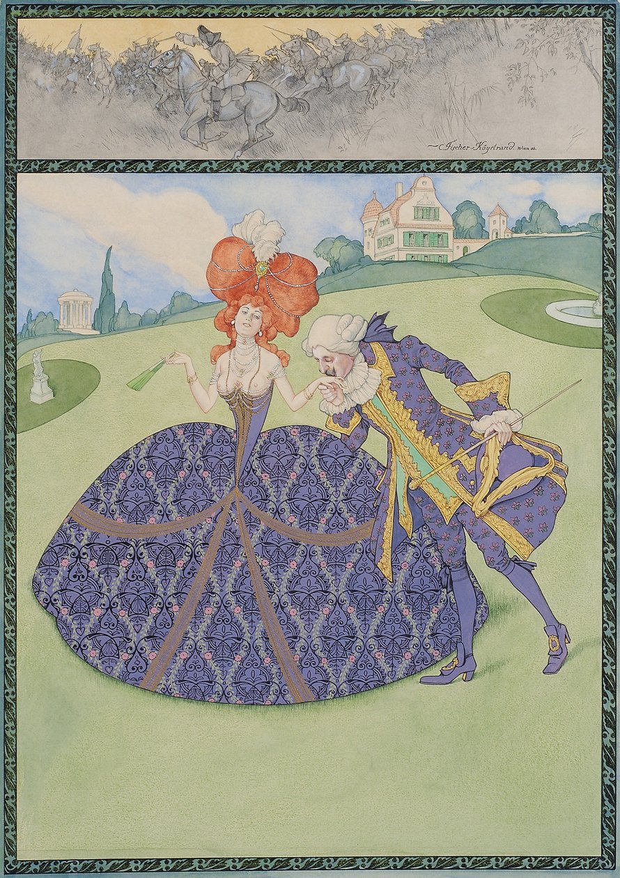 Elegant Paar im Garten ("Servir le roi - serve les dames") by Carl Fischer Köystrand