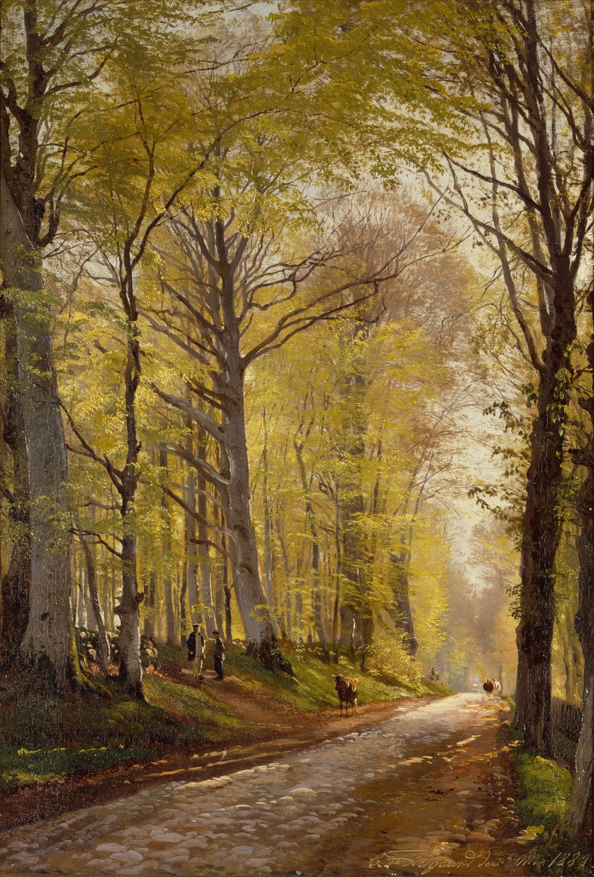 Çobanların ve Sığırların Olduğu Bir Orman Yolu (tuval üzerine yağlı boya) by Carl Frederick Aagaard