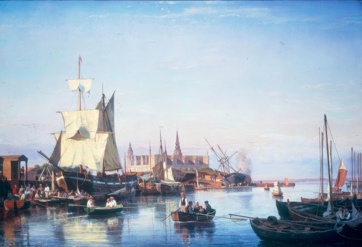 Kronborg Kalesi ile Helsingoer limanı by Carl Frederik Sorensen
