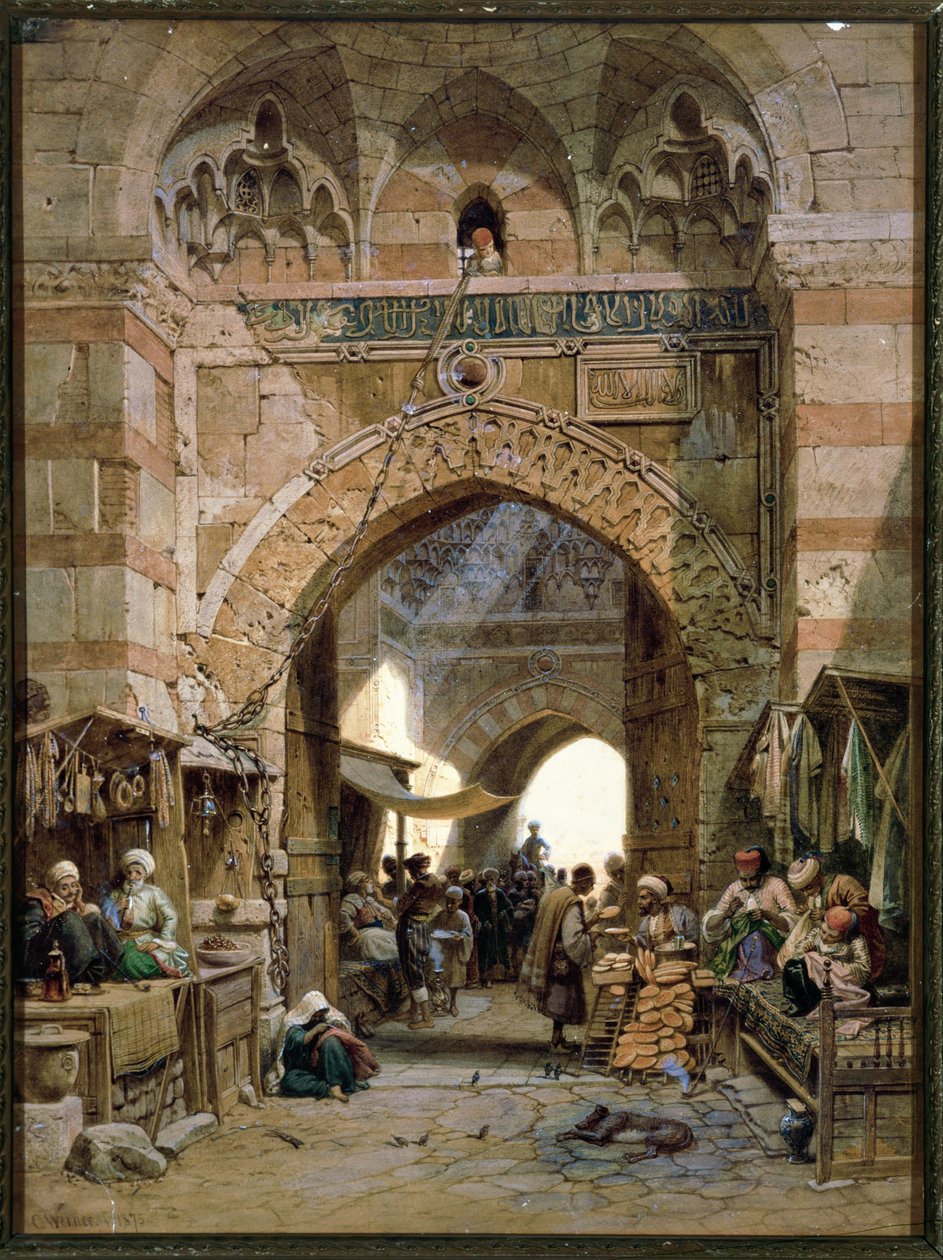 Çarşı Sahnesi, 1875 (kağıt üzerinde wc) by Carl Friedrich Heinrich Werner