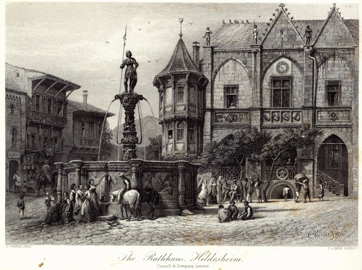 The Rathhaus, Hildesheim, engraved by J.J. Crew, printed by Cassell und Company Ltd  by Carl Friedrich Heinrich Werner