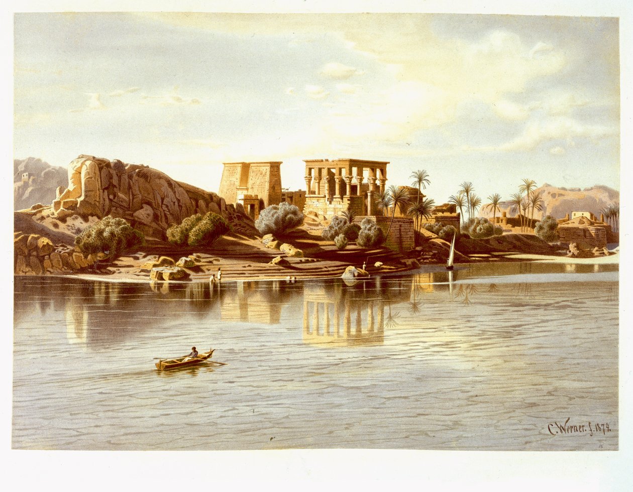 Philae adasının görünümü, 1874 by Carl Friedrich Heinrich Werner