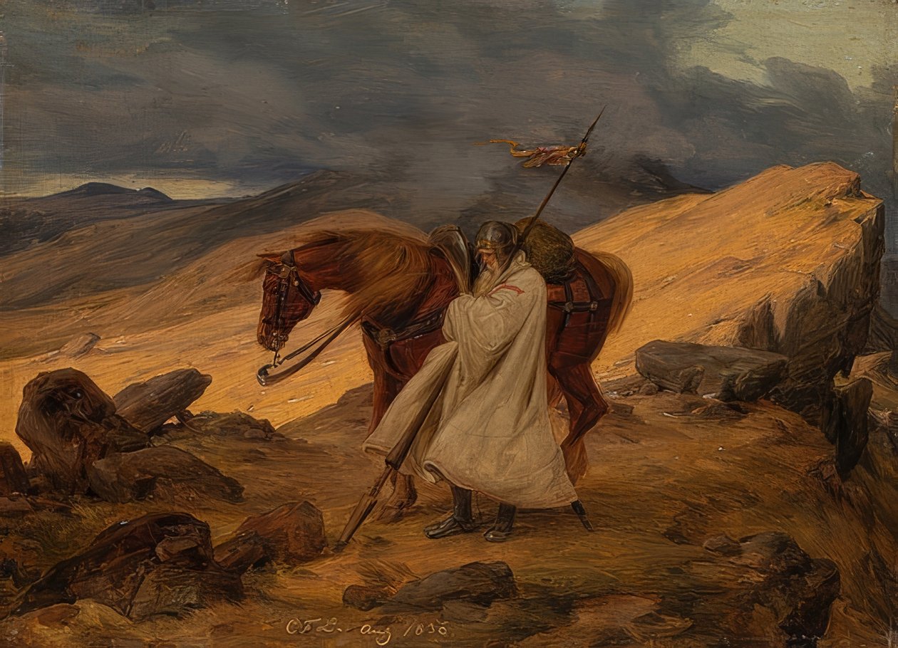 Dağlarda nöbet tutan Haçlı. 1836 by Carl Friedrich Lessing