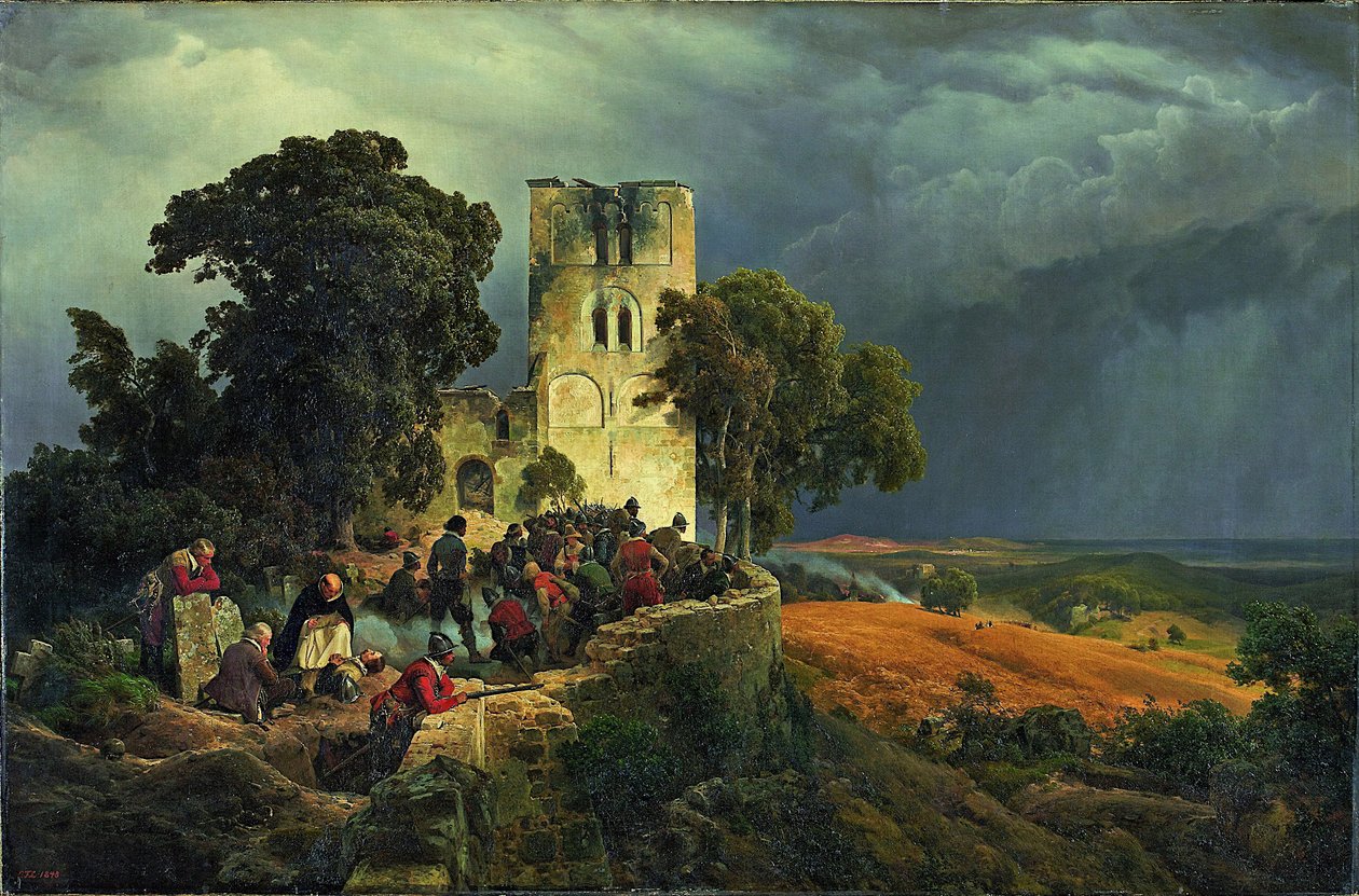 Otuz Yıl Savaşları Sırasında Bir Kilise Avlusunun Kuşatma Savunması, 1848 by Carl Friedrich Lessing