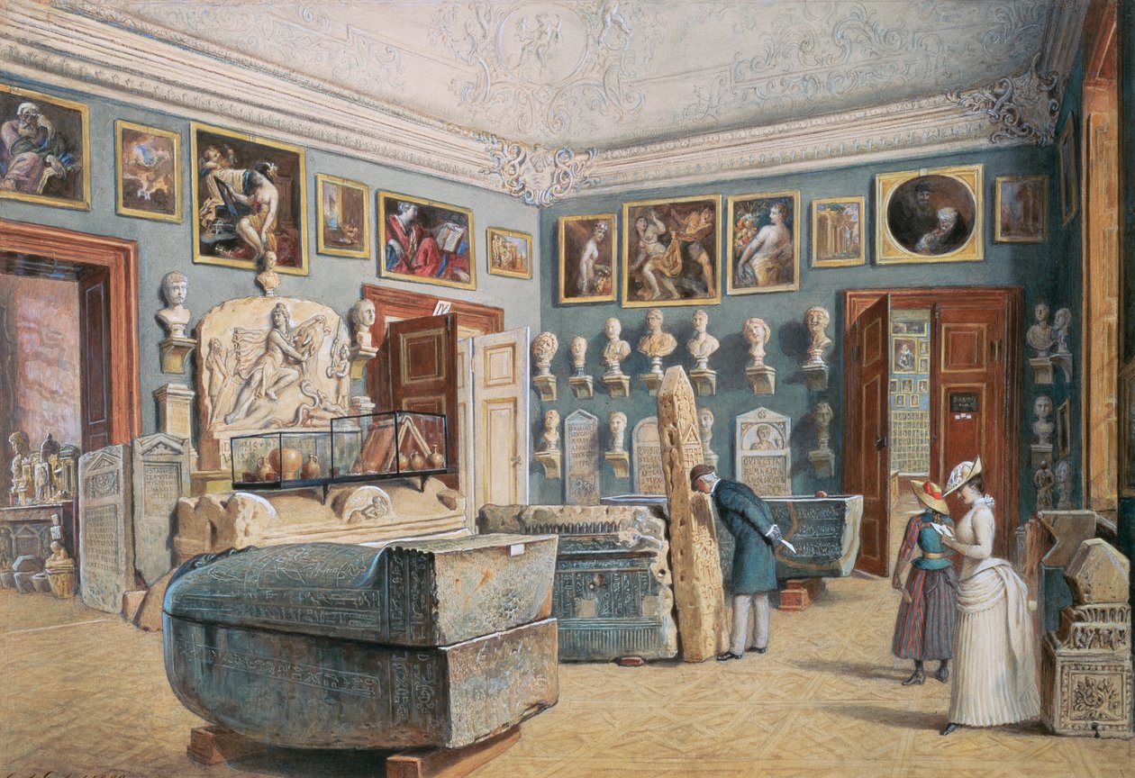 Mithras ve Mısır lahitlerinin bulunduğu oda by Carl Goebel d. J.
