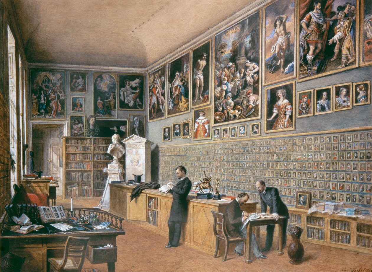 Kütüphane, ayrıca Ambras koleksiyonunun görevlilerinin ofisi (portre koleksiyonu) by Carl Goebel d. J.