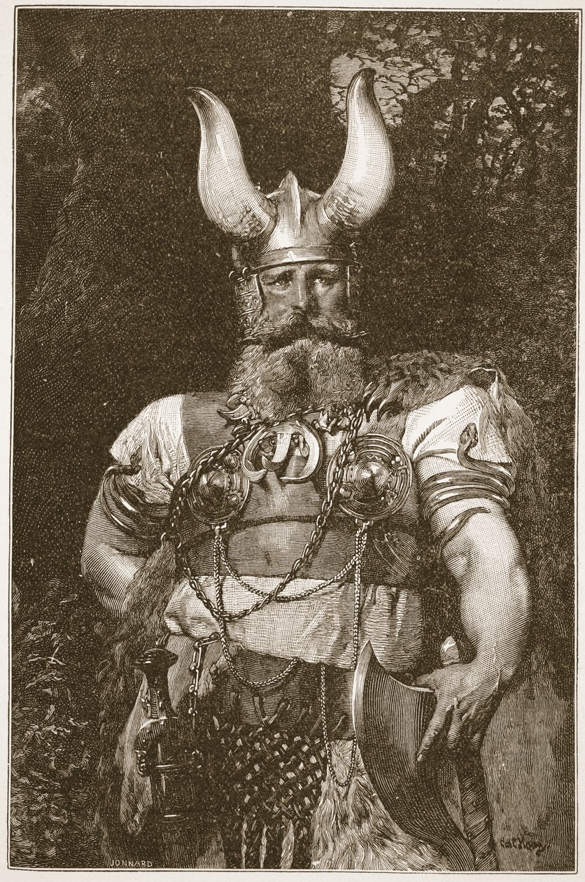 Bir Viking Şefi, HDM Spence-Jones tarafından yazılan 'The Church of England: A History for the People'dan bir örnek, pub. c.1910 (sepya fotoğrafı) by Carl Haag